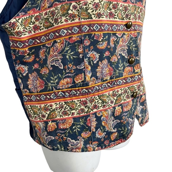 Liz Wear Claiborne Vintage Floral Paisley Blue Vest 100% Cotton Button Down sz L - Picture 7 of 16